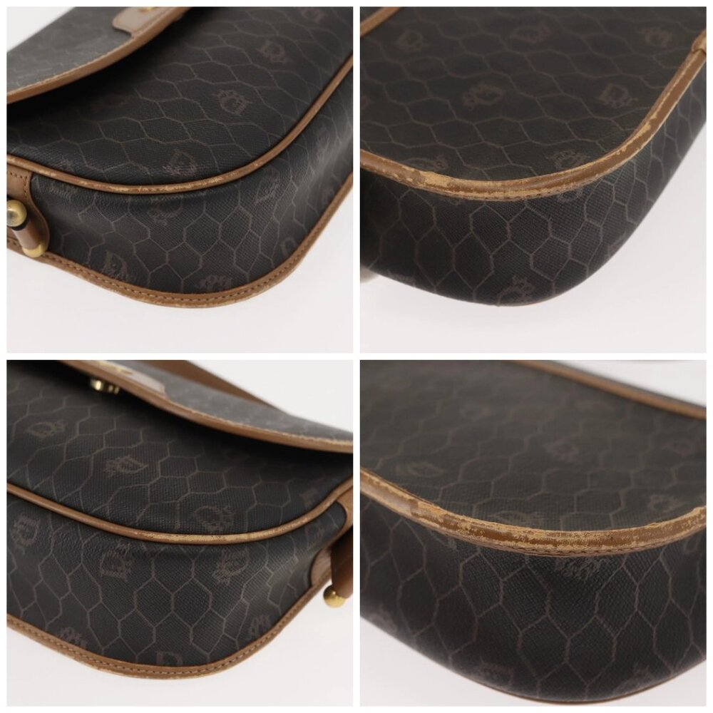 Christian Dior Honeycomb Canvas Shoulder Bag PVC Black Gold Auth BA7309 - Picture 14 of 16